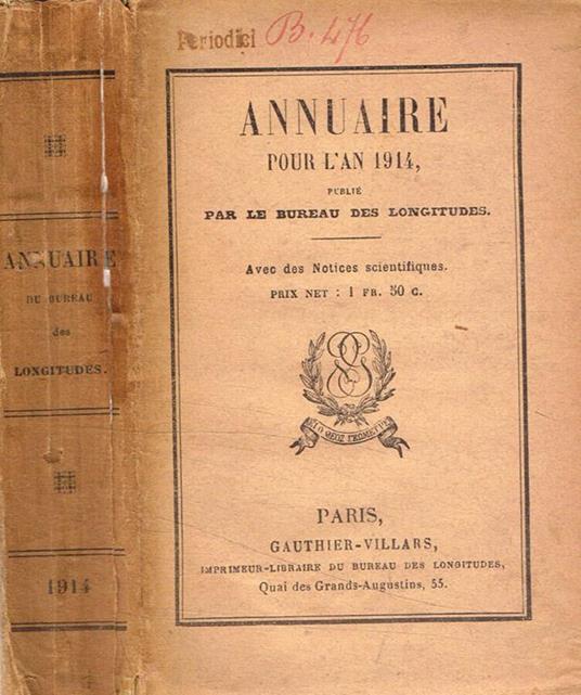 Annuaire pour l'an 1914, publié par le bureau des longitudes - copertina