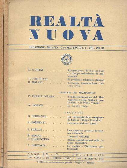 Realtà nuova N.7,9 anno XX -1955 - copertina