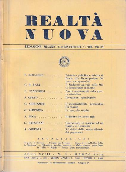 Realtà nuova anno XVIII n3 - copertina