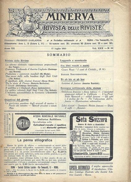 Minerva Rivista Delle Riviste - copertina