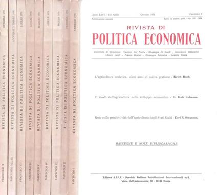Rivista di politica economica Anno LXVI, Serie III, Fascicolo I,II,III,IV,V,VI,VII,VIII-IX,X, 1976 - copertina