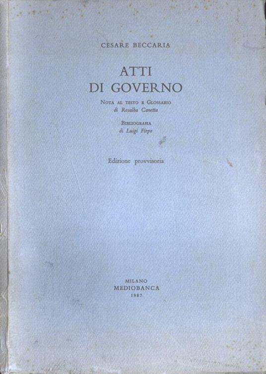 Atti di governo - Cesare Beccaria - copertina