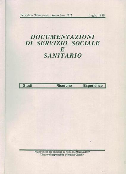 Documentazioni di Servizio Sociale e Sanitario - 1989, n. 2 - copertina