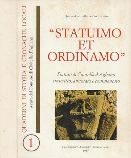 Statuimo et ordinamo - Quirino Galli - copertina