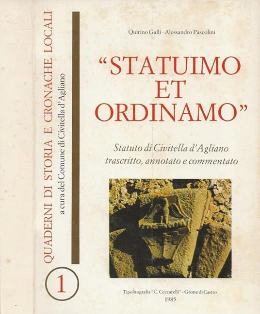 Statuimo et ordinamo - Quirino Galli - copertina