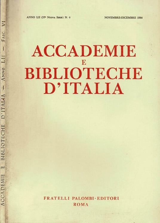 Accademie e Biblioteche d'Italia - 1984, n. 6 - copertina
