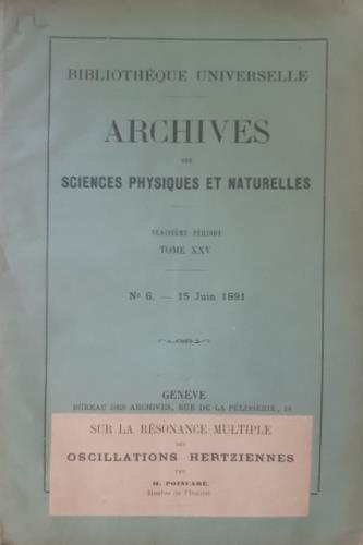 Archives de Sciences Physiques et Naturelles. Troisieme periode.Tome XXV - copertina