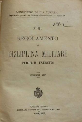 Regolamento di disciplina militare per il R. Esercito, n. 2 - copertina