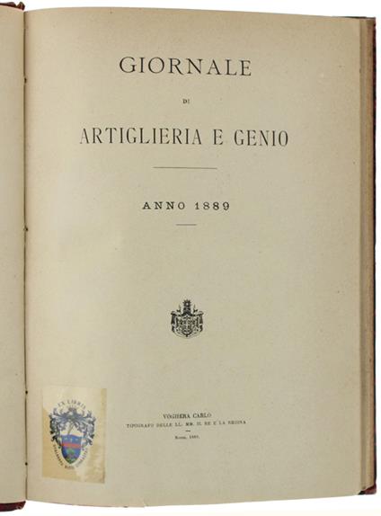 GIORNALE DI ARTIGLIERIA E GENIO. Anno 1889 - copertina