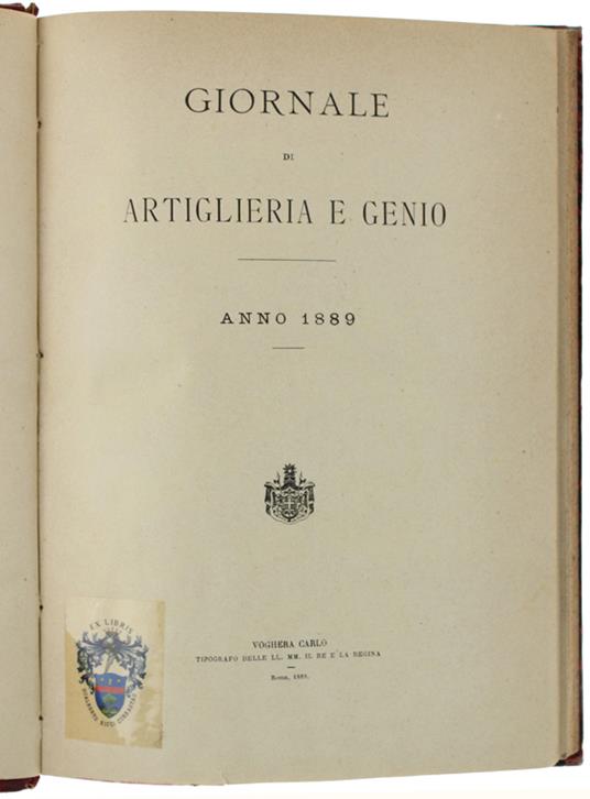 GIORNALE DI ARTIGLIERIA E GENIO. Anno 1889 - copertina