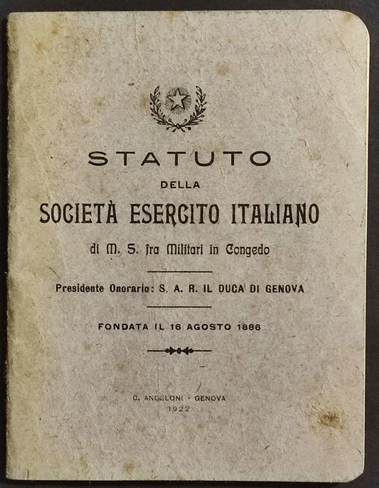 Statuto della Società Esercito Italiano Militari in Congedo - copertina