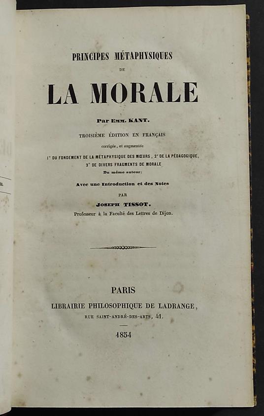 Principes Métaphysiques de La Morale - copertina