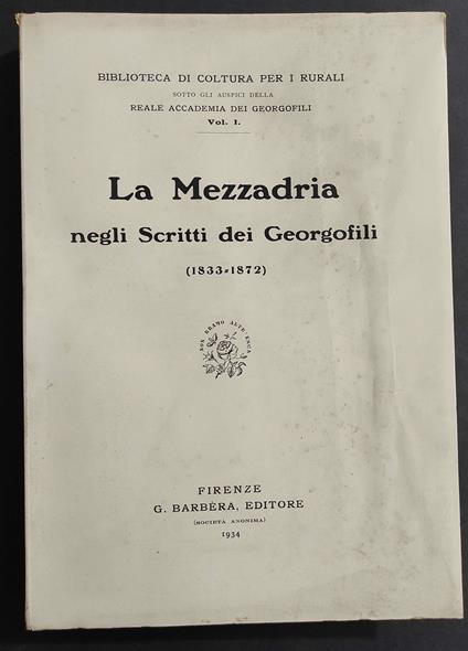 Mezzadria negli Scritti dai Georgofili 1833-1872 - copertina