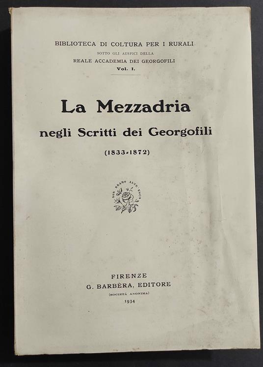 Mezzadria negli Scritti dai Georgofili 1833-1872 - copertina