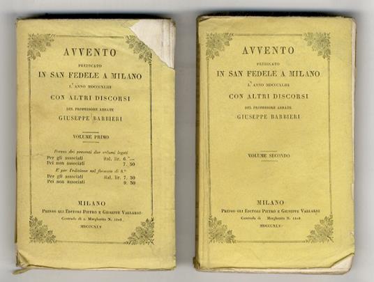 Avvento predicato in San Fedele a Milano l'anno MDCCCXLIII, con altri discorsi (...) - Giuseppe Barbieri - copertina