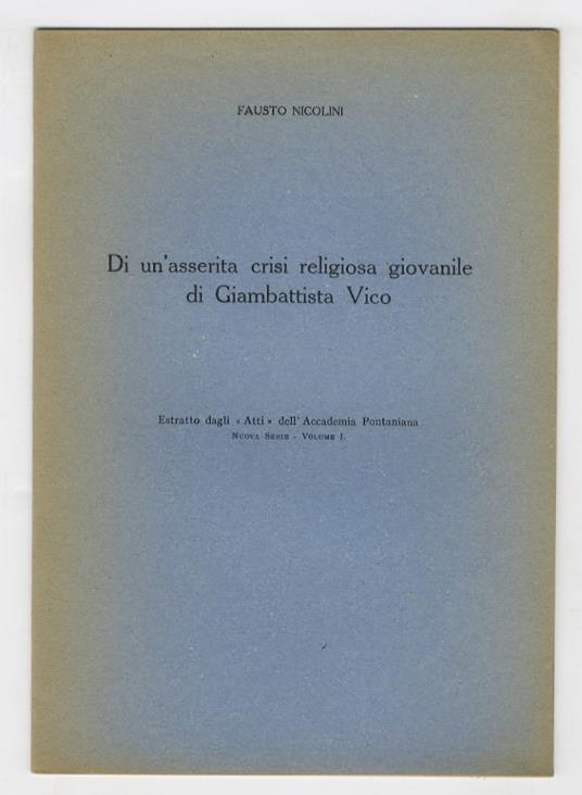 Di un'asserita crisi religiosa giovanile di Giambattista Vico - Fausto Nicolini - copertina