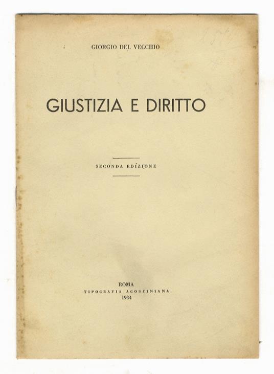 Giustizia e diritto - Giorgio Del Vecchio - copertina
