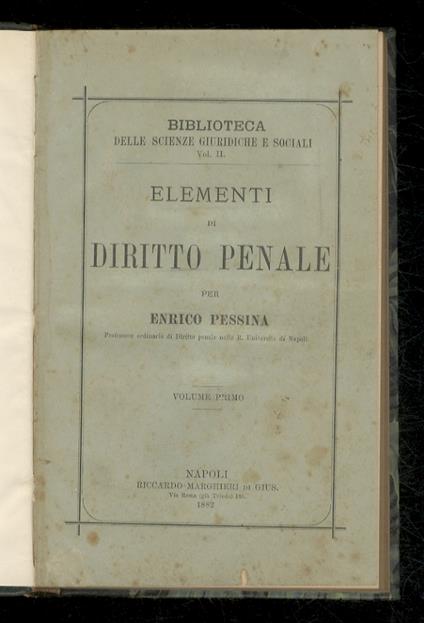 Elementi di diritto penale - Enrico Pessina - copertina