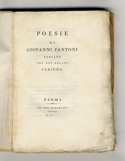 Poesie di Giovanni Fantoni toscano fra gli arcadi Labindo - Giovanni Fantoni - copertina