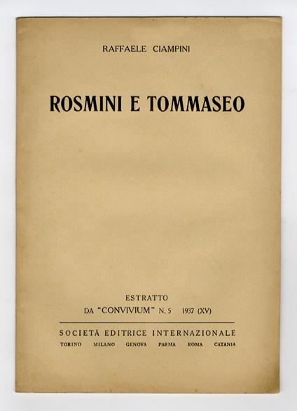 Rosmini e Tommaseo - Raffaele Ciampini - copertina