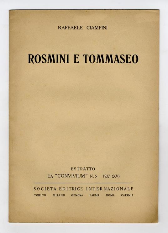 Rosmini e Tommaseo - Raffaele Ciampini - copertina