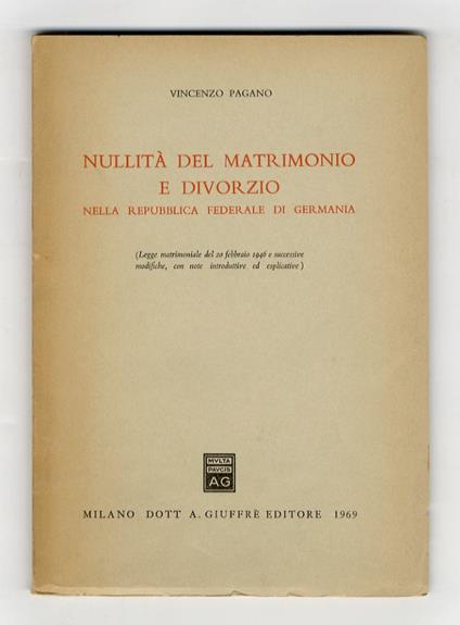 Nullità del matrimonio e divorzio nella Repubblica Federale di Germania - Vincenzo Pagano - copertina