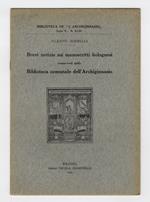 Brevi notizie sui manoscritti bolognesi conservati nella Biblioteca comunale dell'Archiginnasio