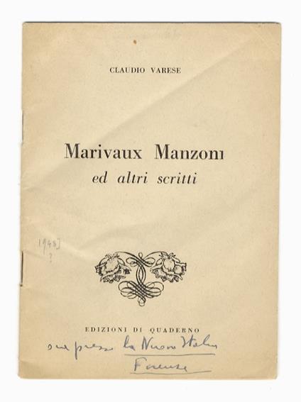 Marivaux - Manzoni ed altri scritti - Claudio Varese - copertina
