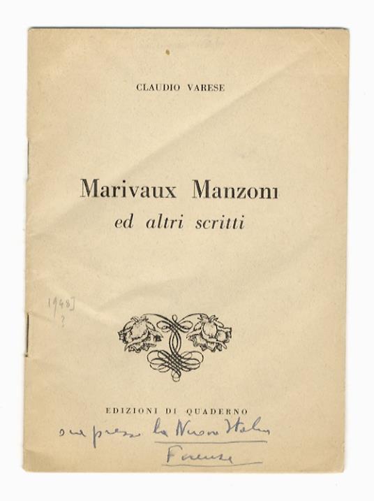 Marivaux - Manzoni ed altri scritti - Claudio Varese - copertina