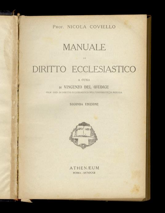Manuale di diritto ecclesiastico, a cura di Vincenzo Del Giudice. Seconda edizione - Nicola Coviello - copertina