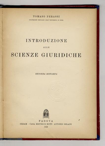 Introduzione alle scienze giuridiche. Seconda ristampa - Tomaso Perassi - copertina