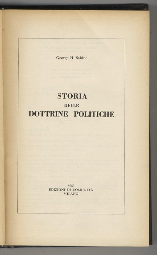 Storia delle dottrine politiche - George H. Sabine - copertina