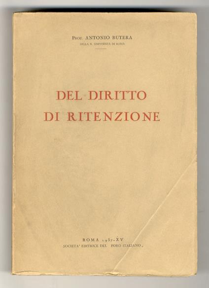 Il diritto di ritenzione - Antonio Butera - copertina