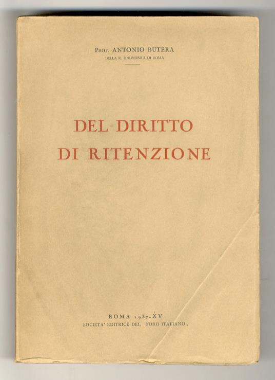 Il diritto di ritenzione - Antonio Butera - copertina