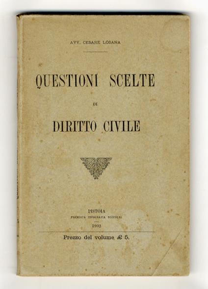 Questioni scelte di diritto civile - Cesare Losana - copertina