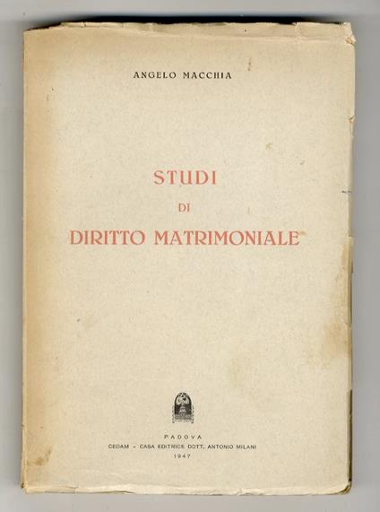 Studi di diritto matrimoniale - Angelo Macchia - copertina