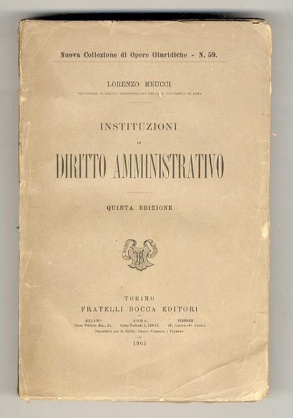 Istituzioni di diritto amministrativo. Quinta edizione - Lorenzo Meucci - copertina