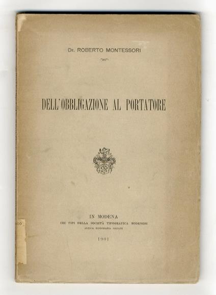 Dell'obbligazione al portatore - Roberto Montessori - copertina