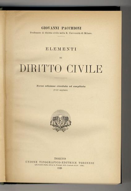 Elementi di diritto civile. Terza edizione riveduta ed ampliata - Giovanni Pacchioni - copertina