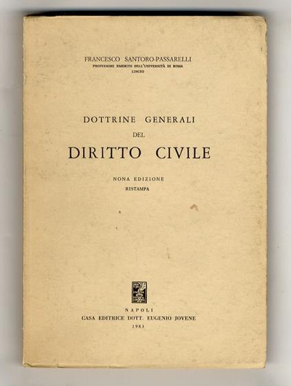 Dottrine generali del diritto civile. Nona edizione. Ristampa - Francesco Santoro-Passarelli - copertina