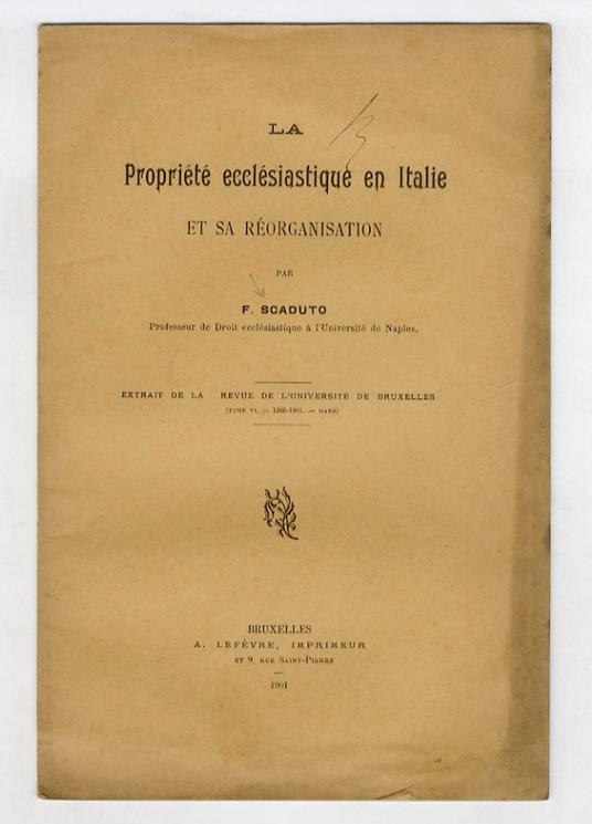 La propriété ecclesiastique en Italie et sa réorganisation - Francesco Scaduto - copertina