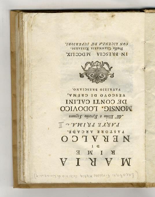 Maria. Rime di Neralco, pastore arcade. Parte prima (e seconda) - copertina