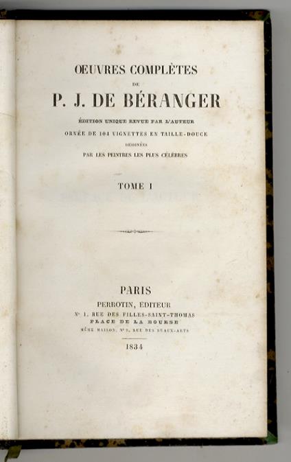 Oeuvres complètes. Edition unique revue par l'Auteur. Ornée de 104 vignettes en taille-douce dessinées par les peintres les plus célébres. Tomes I, II, IV, V - copertina