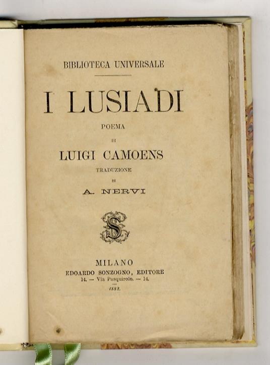 I Lusiadi. Poema di Luigi Camoens. Traduzione di A. Nervi - copertina