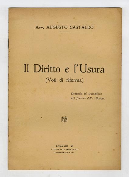 Il diritto e l'usura (voti di riforma) - copertina