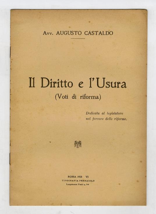 Il diritto e l'usura (voti di riforma) - copertina