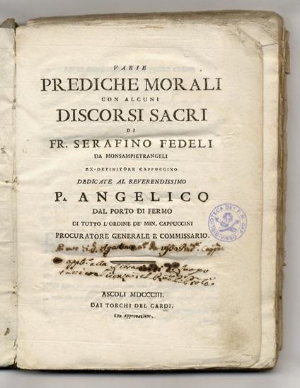Varie prediche morali, con alcuni discorsi sacri di fr. Serafino Fedeli di Monsampietrangeli [...] - copertina