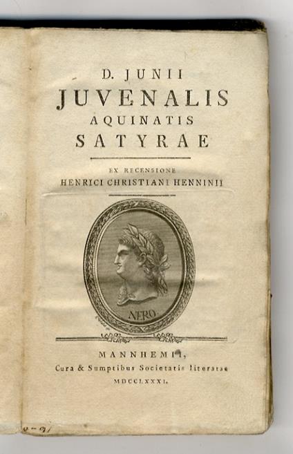 Satyrae. Ex recensione Henrici Christiani Hennini. (Segue:) Persius Flaccus A. Satyrarum liber. Ex recensione Isaaci Casauboni, fideliter expressus - copertina