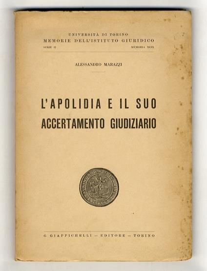 L' apolidia e il suo accertamento giudiziario - copertina