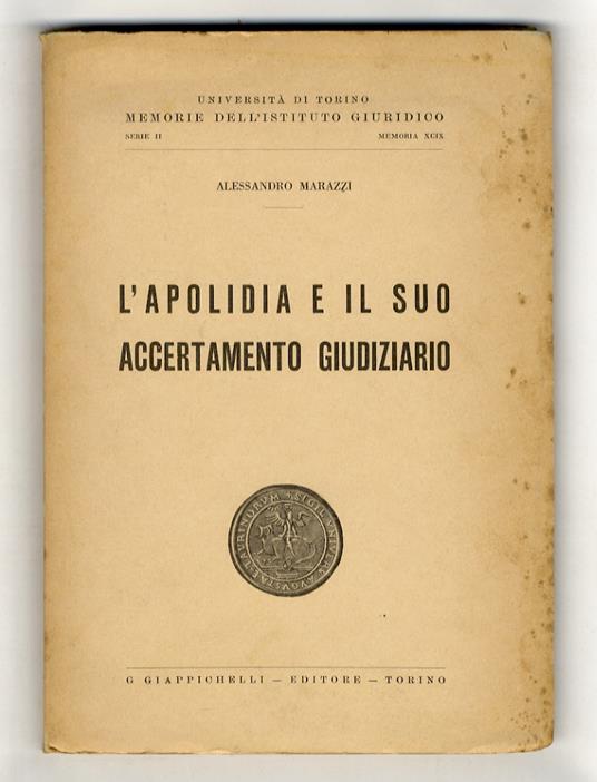 L' apolidia e il suo accertamento giudiziario - copertina
